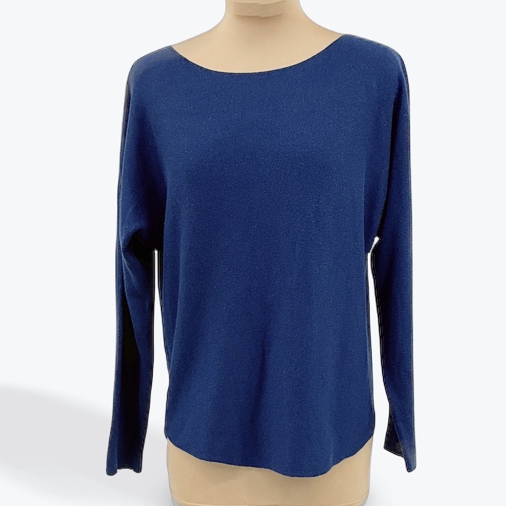 Vince‎ Women's XS Blue Long Sleeve Boat Neck Knit Top Relaxed Fit Casual